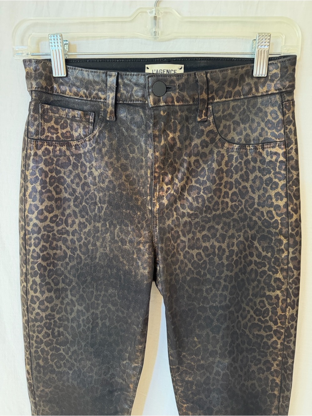L’AGENCE Margot Leopard Cheetah Coated Skinny Jeans Size 26
